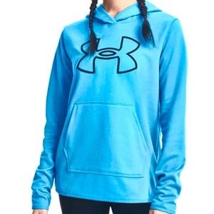 Under Armour Big Logo Blue Pullover Fleece Hoodie Hooded Sweatshirt Size Medium